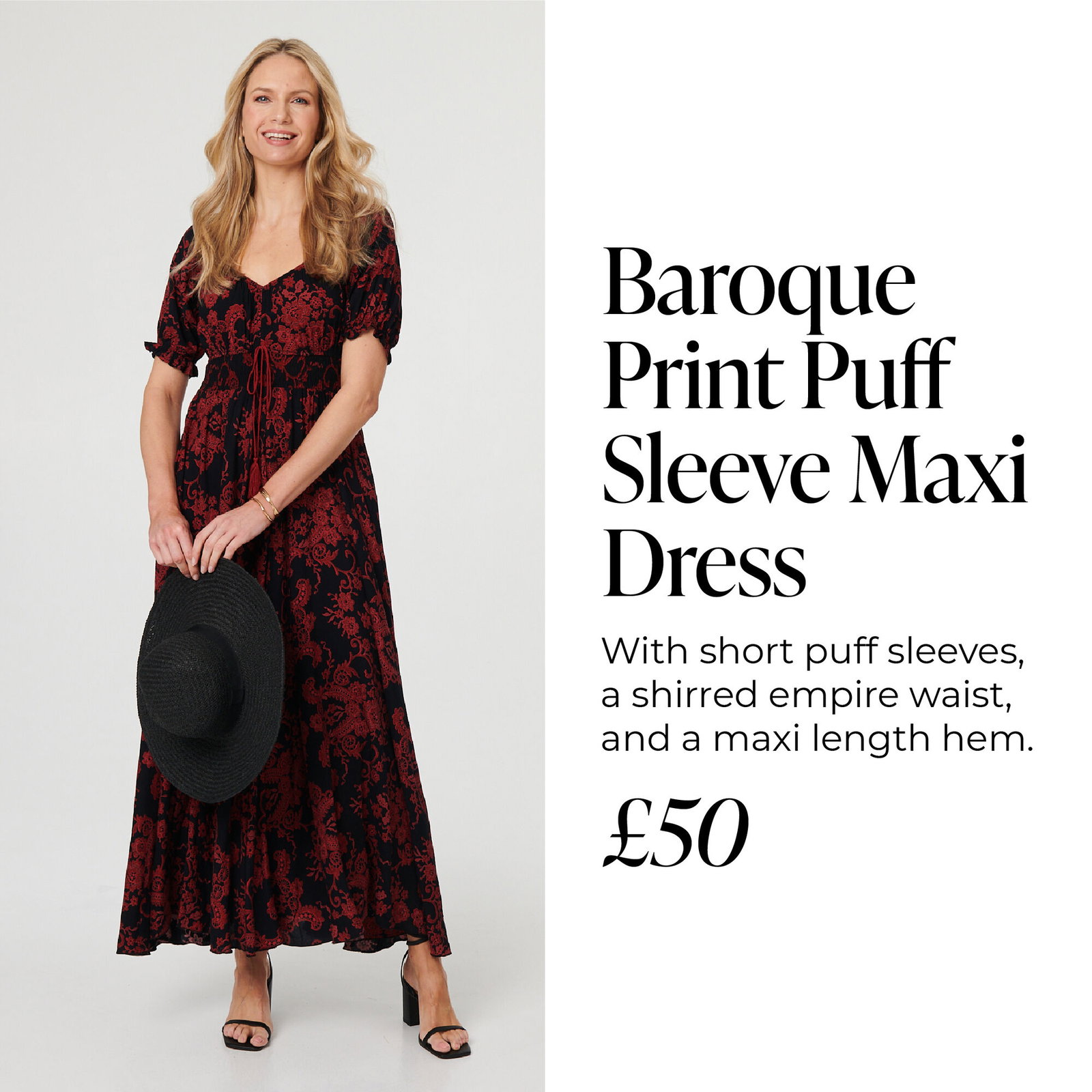 Baroque Print Puff Sleeve Maxi Dress | Shop Now