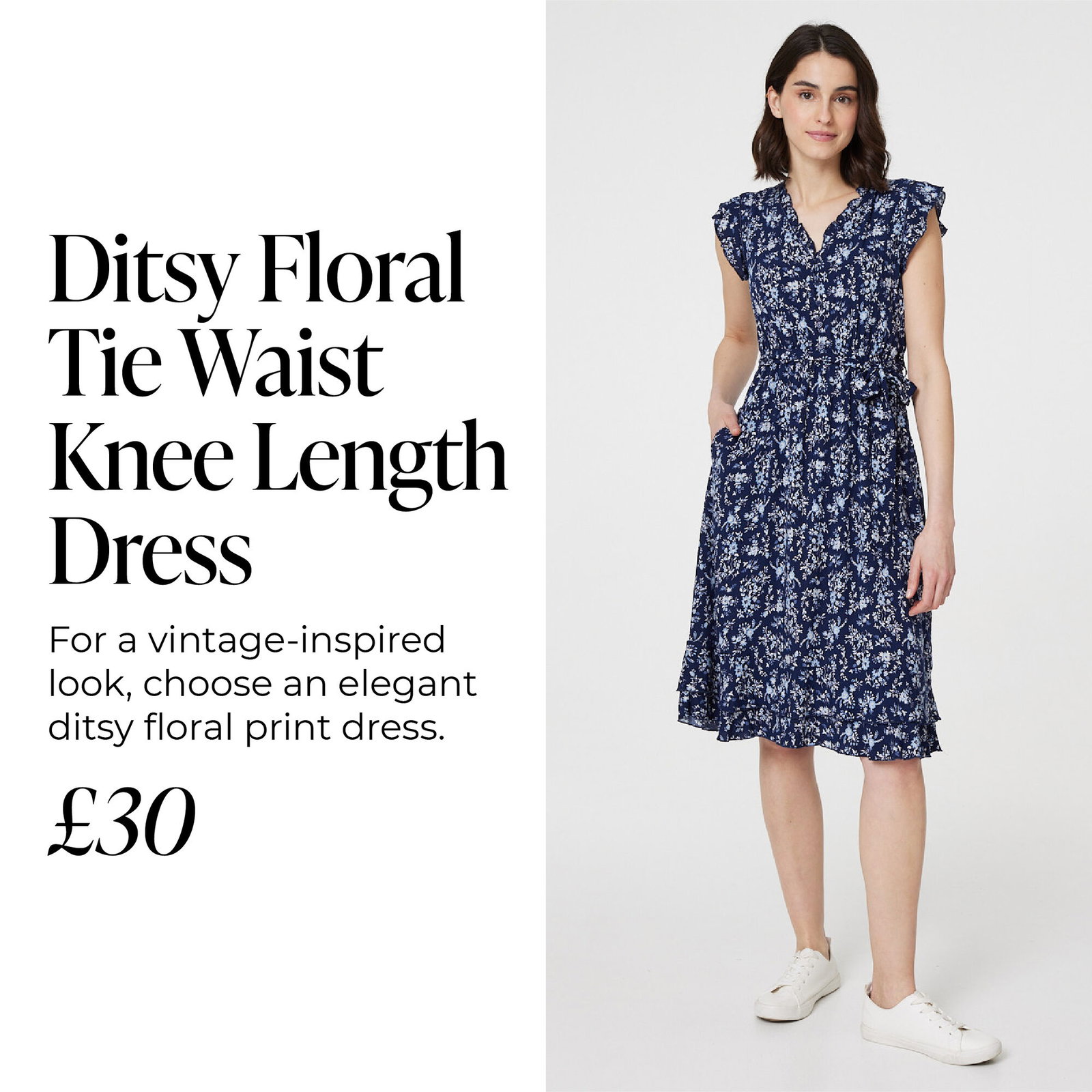 Ditsy Floral Tie-Waist Knee Length Dress | Shop Now