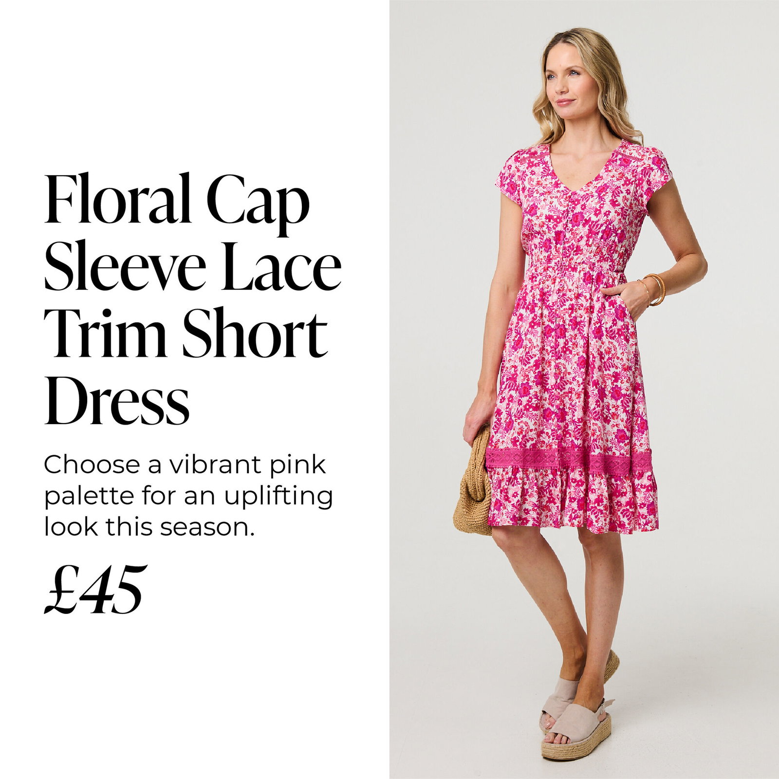 Floral Cap Sleeve Lace Trim Short Dress | Shop Now