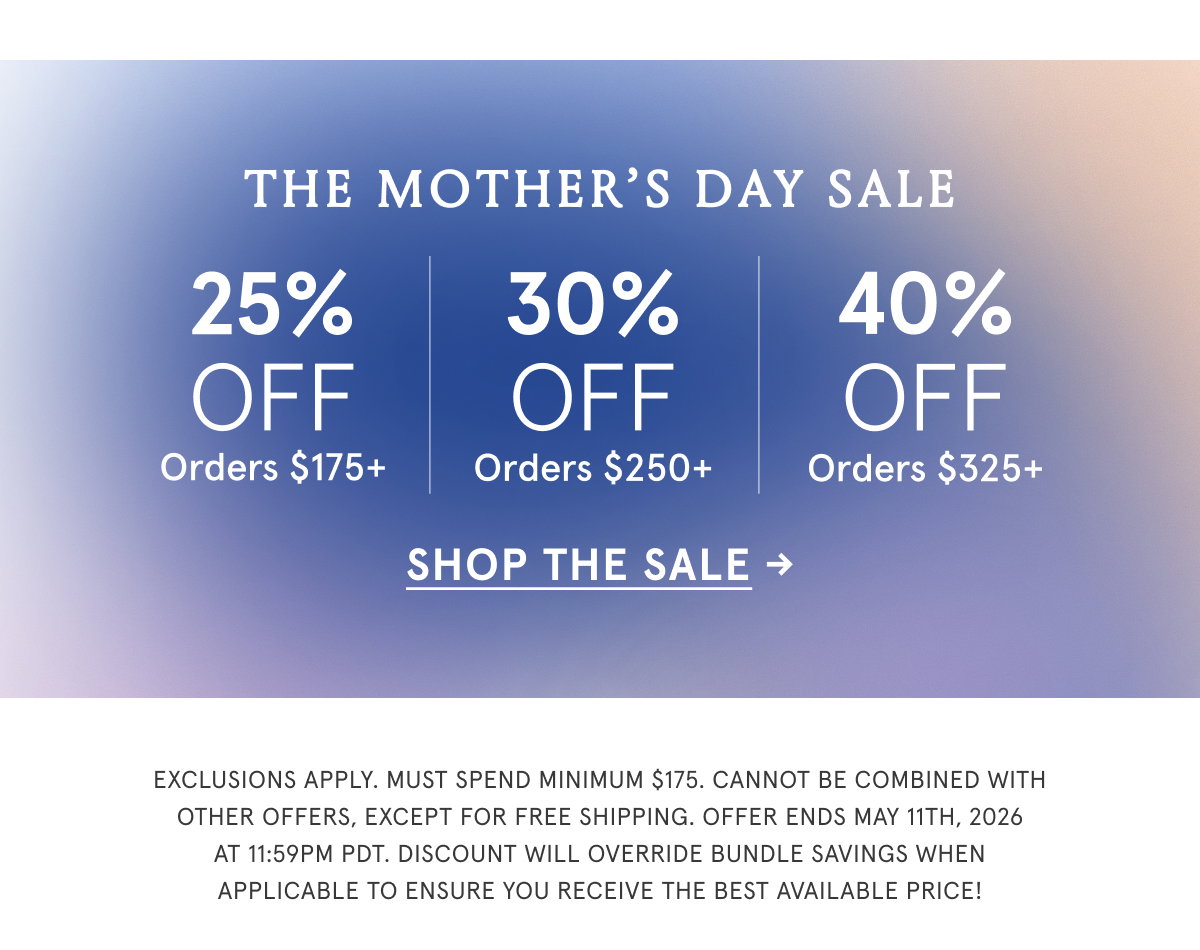 25% off $175+, 30% off $250+, 40% off $325
