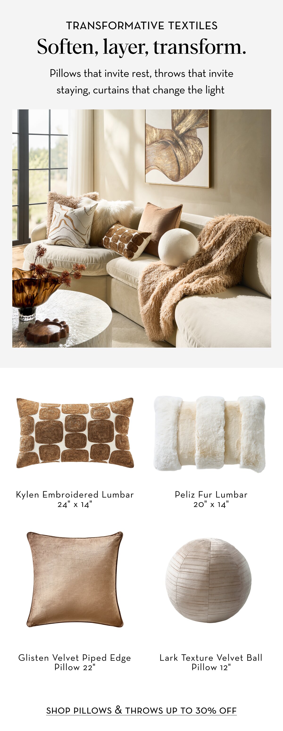 Shop pillows & throws, up to 30% off