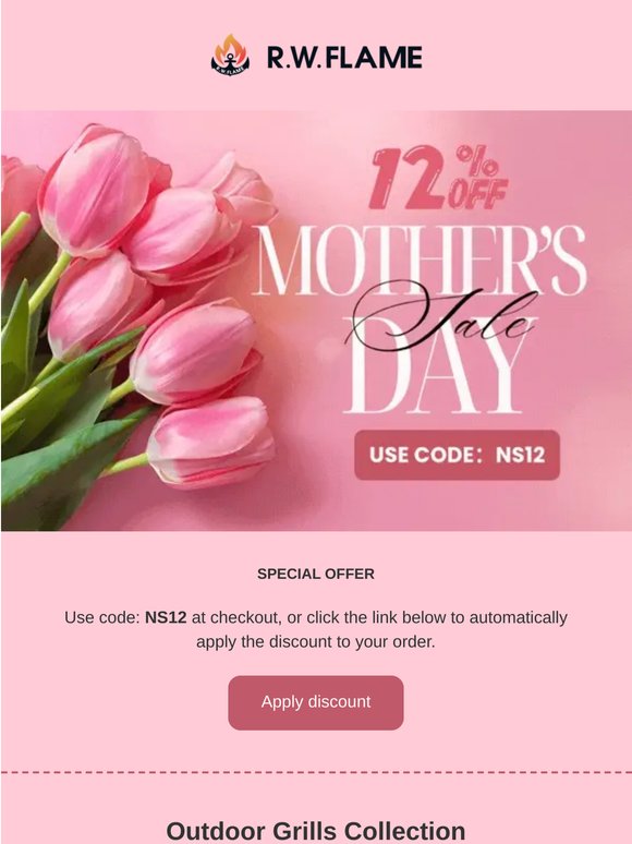 🎁 Mother's Day Gift Ideas — Save 12% on BBQ Grills & More
