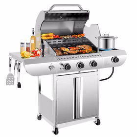 3-Burner Propane Gas Grill Stainless Steel 34000BTU with Side Burner