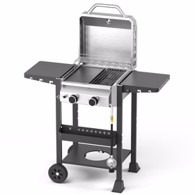 2-Burner Stainless Steel Propane Gas Grill 16000 BTU with Side Storage Shelves