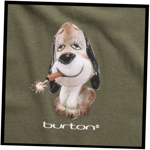 Close-up shot of the Burton Short Fuse Short Sleeve T-Shirt graphic in khaki green