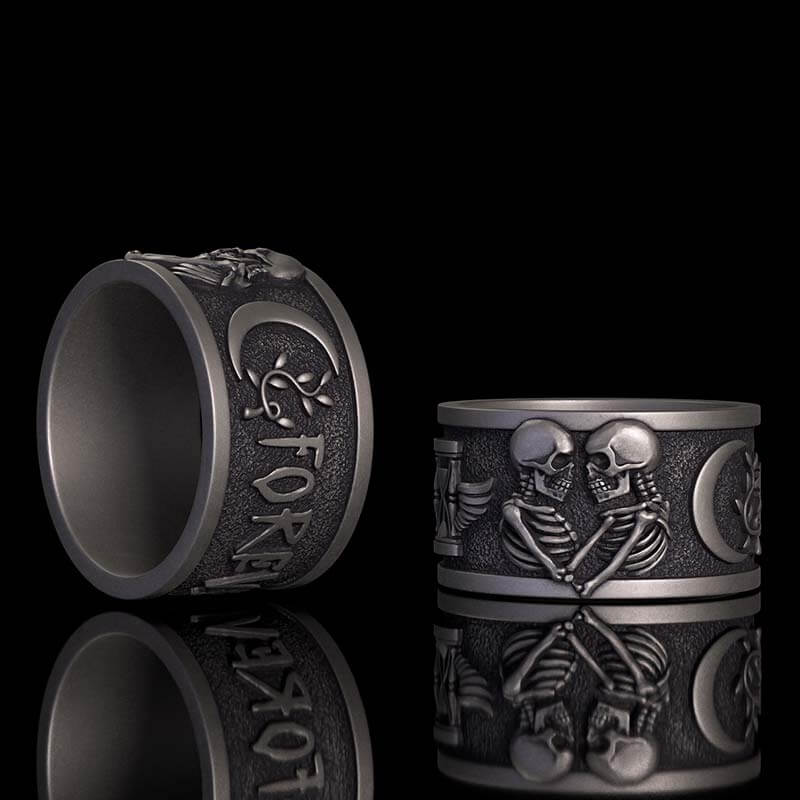 Image of Forever More Wings Hourglass Moon Sterling Silver Skull Ring