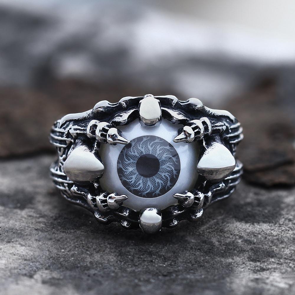Image of Greek Evil Eye Stainless Steel Skull Ring