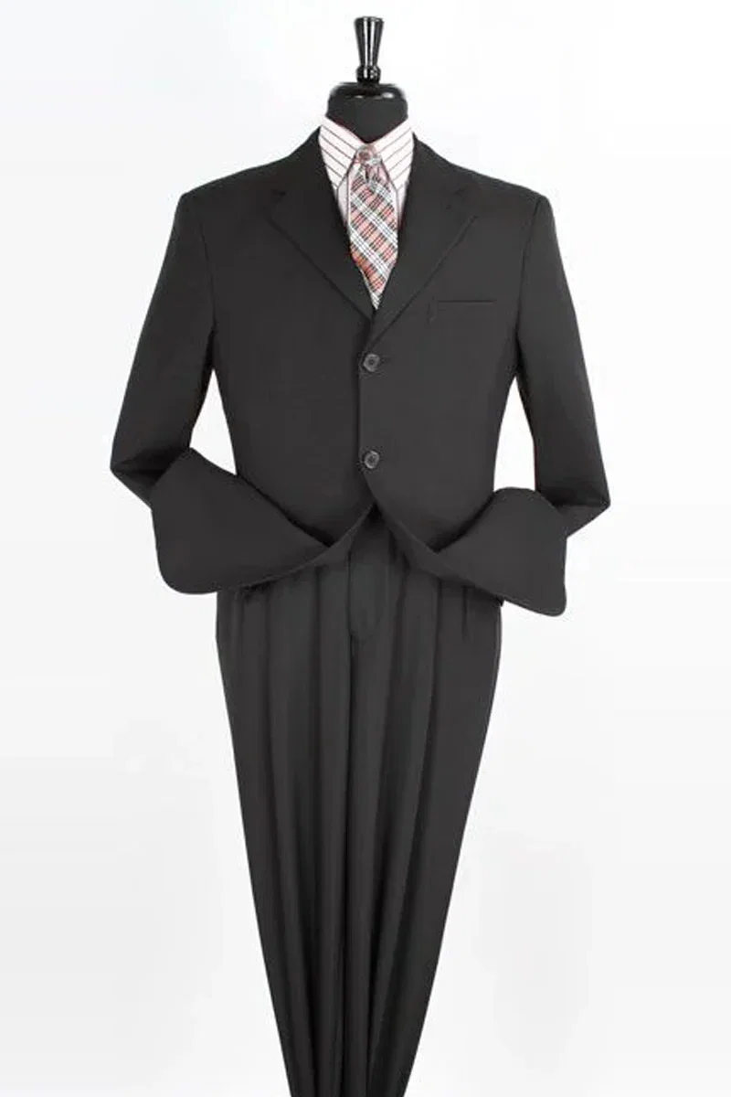 Mens Classic Fit Three Button Poplin Two Piece Suit in Black