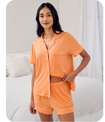 TENCEL™ Modal Button Up Short Pyjama Set - Orange