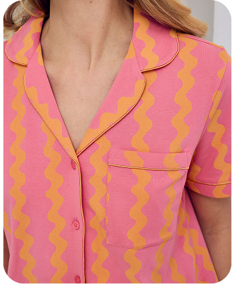 Organic Cotton Sunset Wavy Stripe Button Up Short Pyjama Set