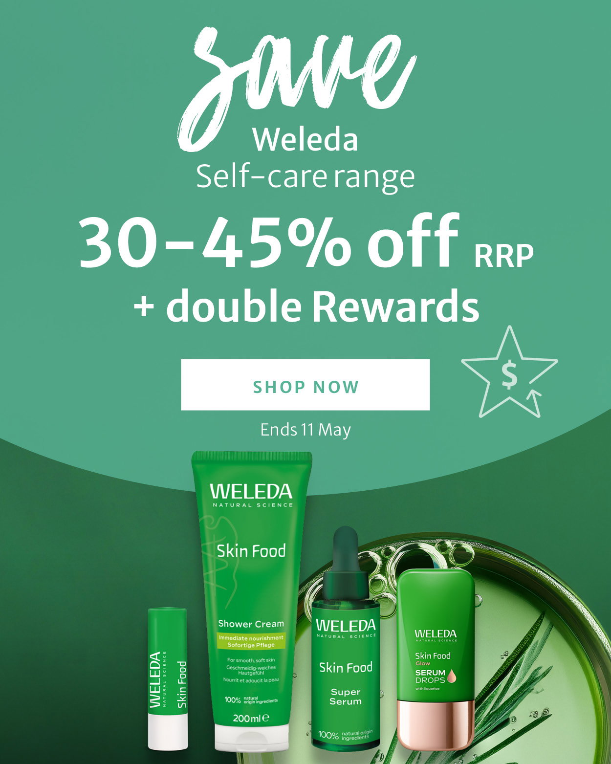 30-45% off RRP + double Rewards on Weleda Self-care range