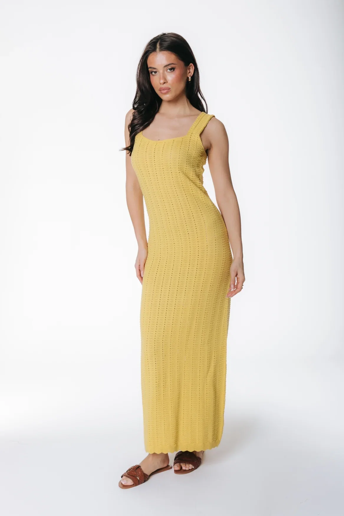 Image of Nola Knitted Midi Dress | Warm Yellow
