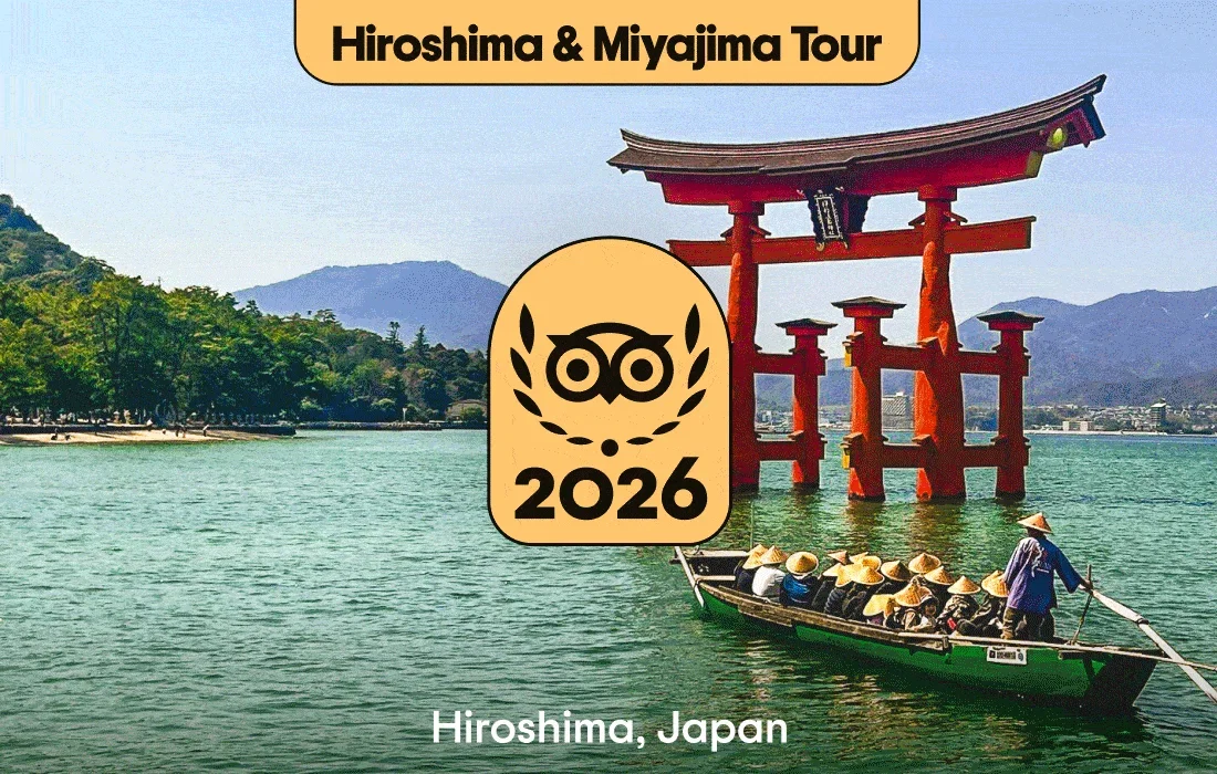 Image Description: A boat with people near a red structure in Japan, a person smiling on a trail in Peru, three people talking outside on cobblestones in Portugal. A gold 2026 Travellers’ Choice Best of the Best badge is on each image.