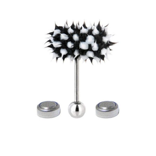 Lix Silicone Spikes Vibrator Tongue Ring Black and White 14G