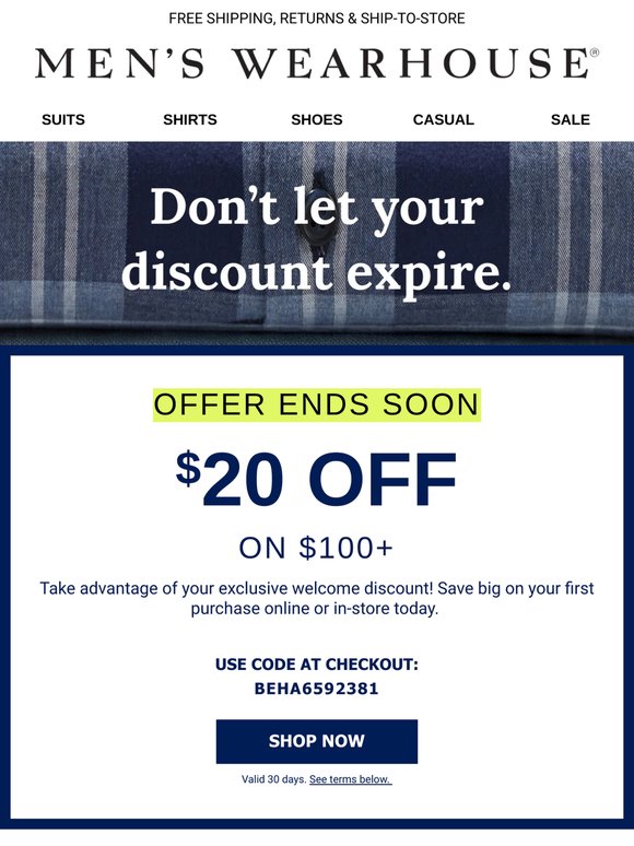 —, don't forget to save $20 off $100+