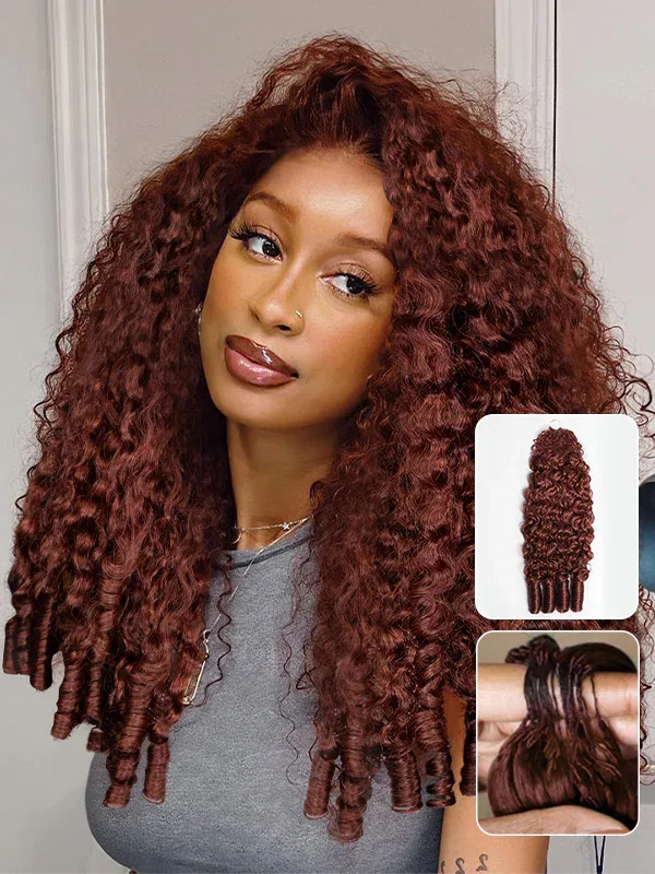 Wavymy Reddish Brown Burmese Curly Feather Crochet Hair Human Hair Extensions