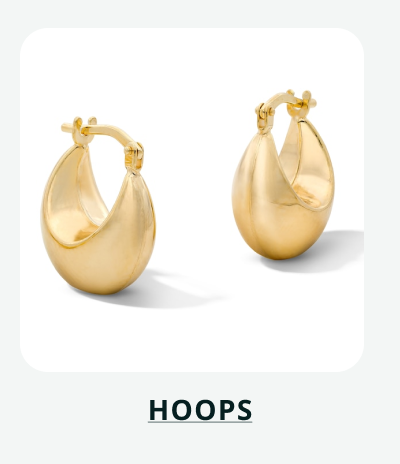 Pair of thick gold dome hoops with high polish finish. Click here to shop hoops