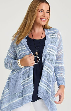 Stripe Drape Cotton Cardigan