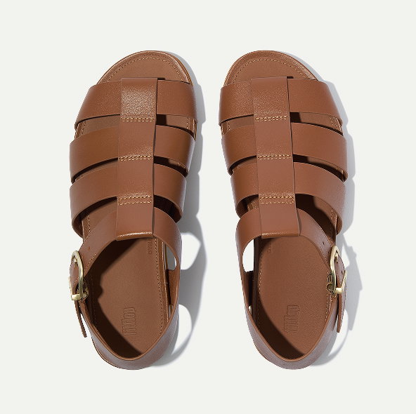 GRACIE Leather Fisherman Sandals Deep Tan