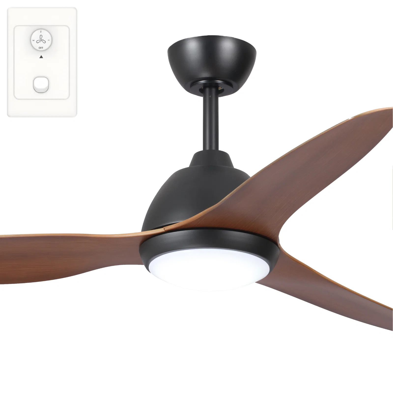 Black & Koa Fanco Breeze 52" AC Ceiling Fan With LED Light and Wall Control