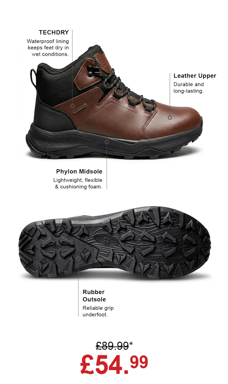 Exploration Mens Waterproof Leather Walking Boots
