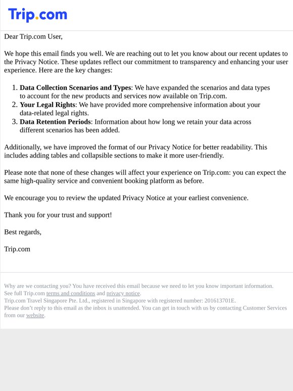 Important Notice: Updated Trip.com Privacy Notice