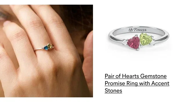 Pair of Hearts Gemstone Promise Ring with Accent Stones