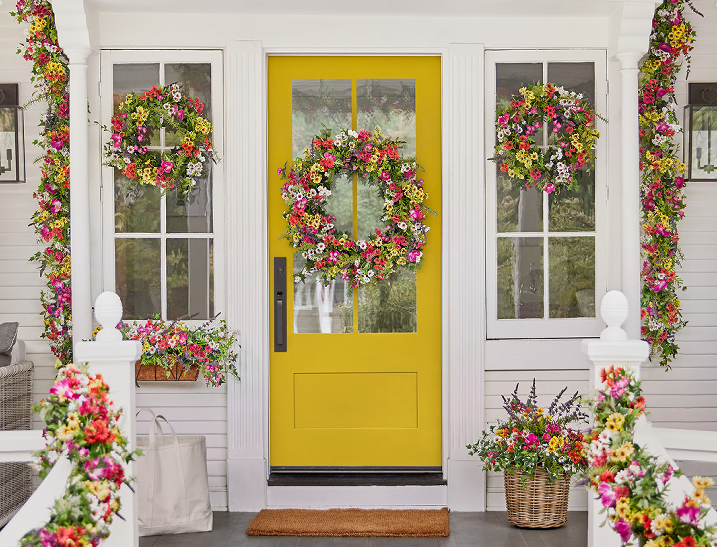 Front porch spring-ready with Outdoor Meadow foliage