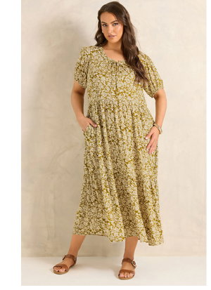 EVANS Curve Green Ditsy Floral Dress