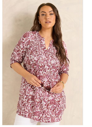 EVANS Curve Pink Floral Pintuck Blouse