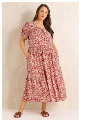 EVANS Curve Orange Ditsy Tie Neck Dress