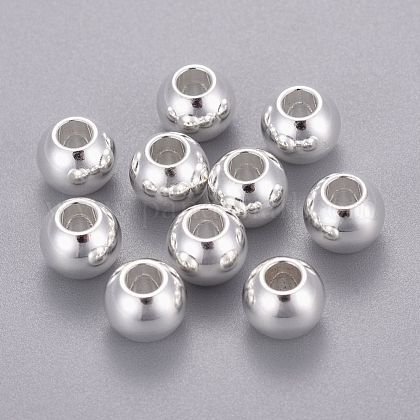 201 Stainless Steel Beads, Round, Silver, 8x6.5...