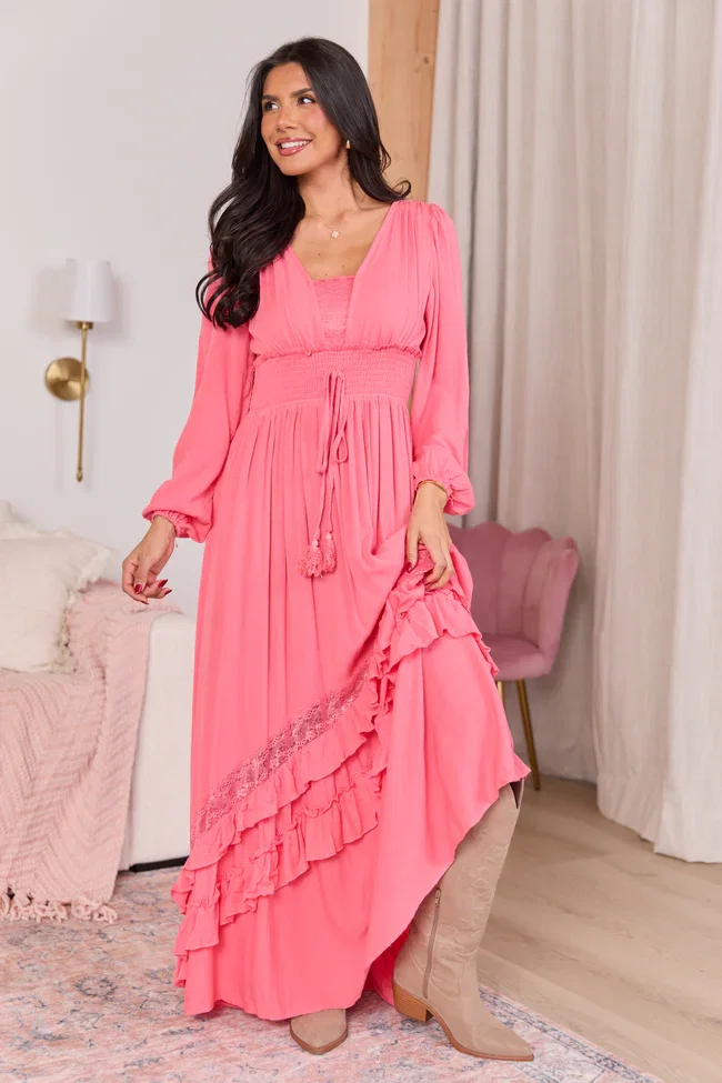 Image of Lucky To Have You Coral Maxi Dress