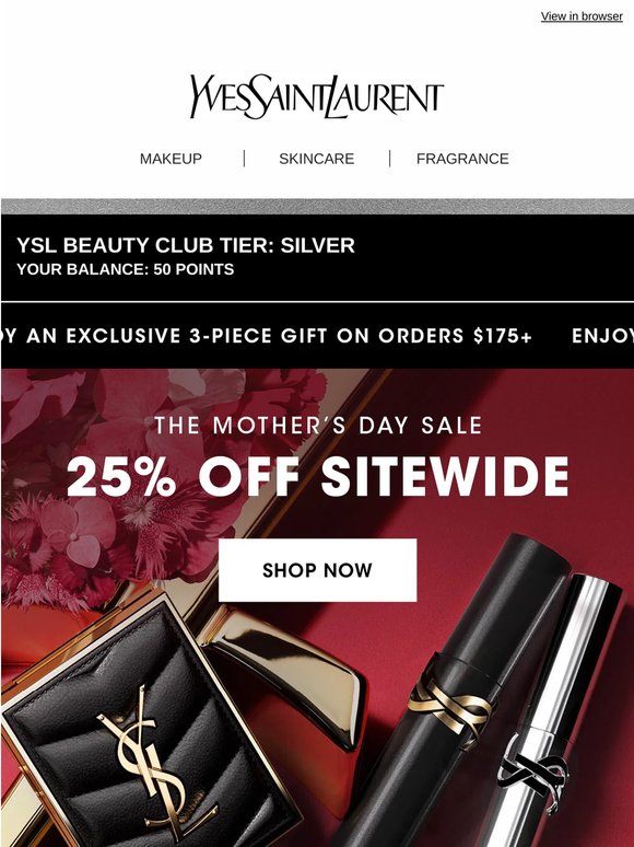 YSL Beauty Club Exclusive: 3-Piece Deluxe Gift + 25% Off Sitewide