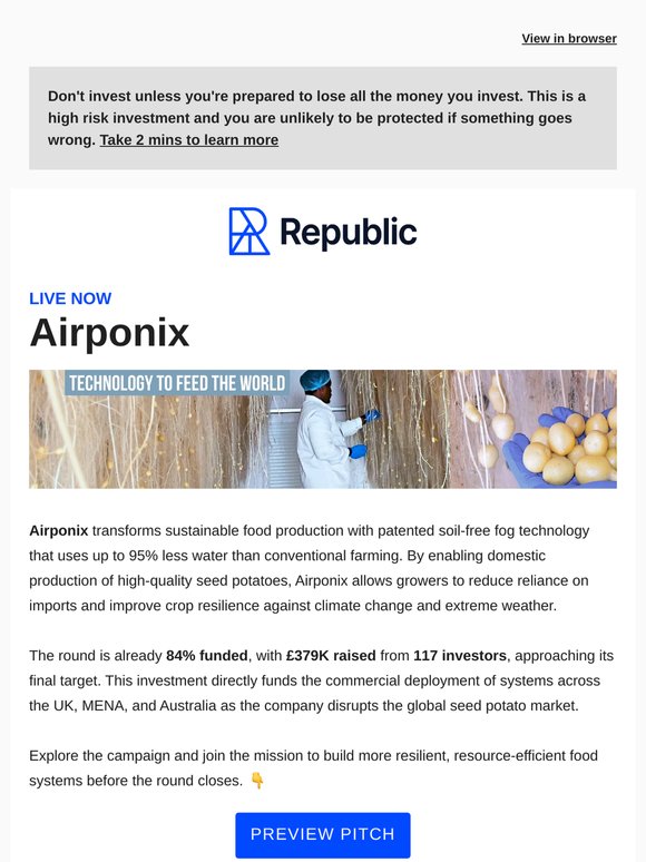 Airponix - 84% funded venture disrupting the £17B seed potato market