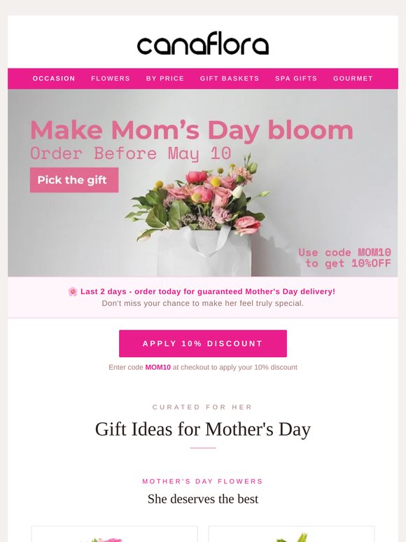🌷 Order before May 10: Flowers & gifts for Mom → 10% OFF (code MOM10)