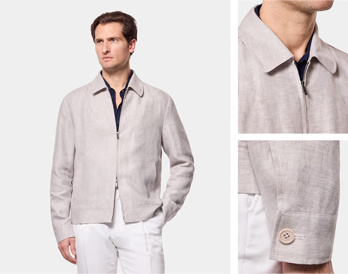 Light Grey Linen Harrington Jacket