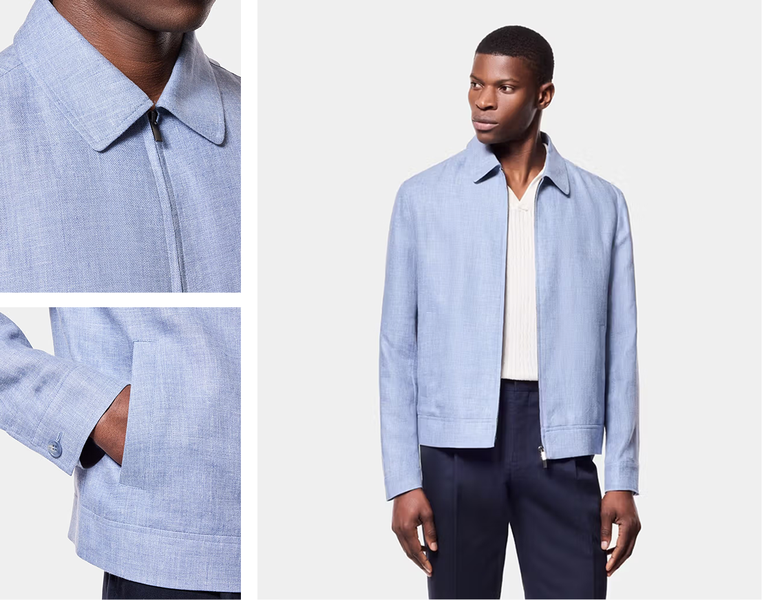 Blue Linen Harrington Jacket