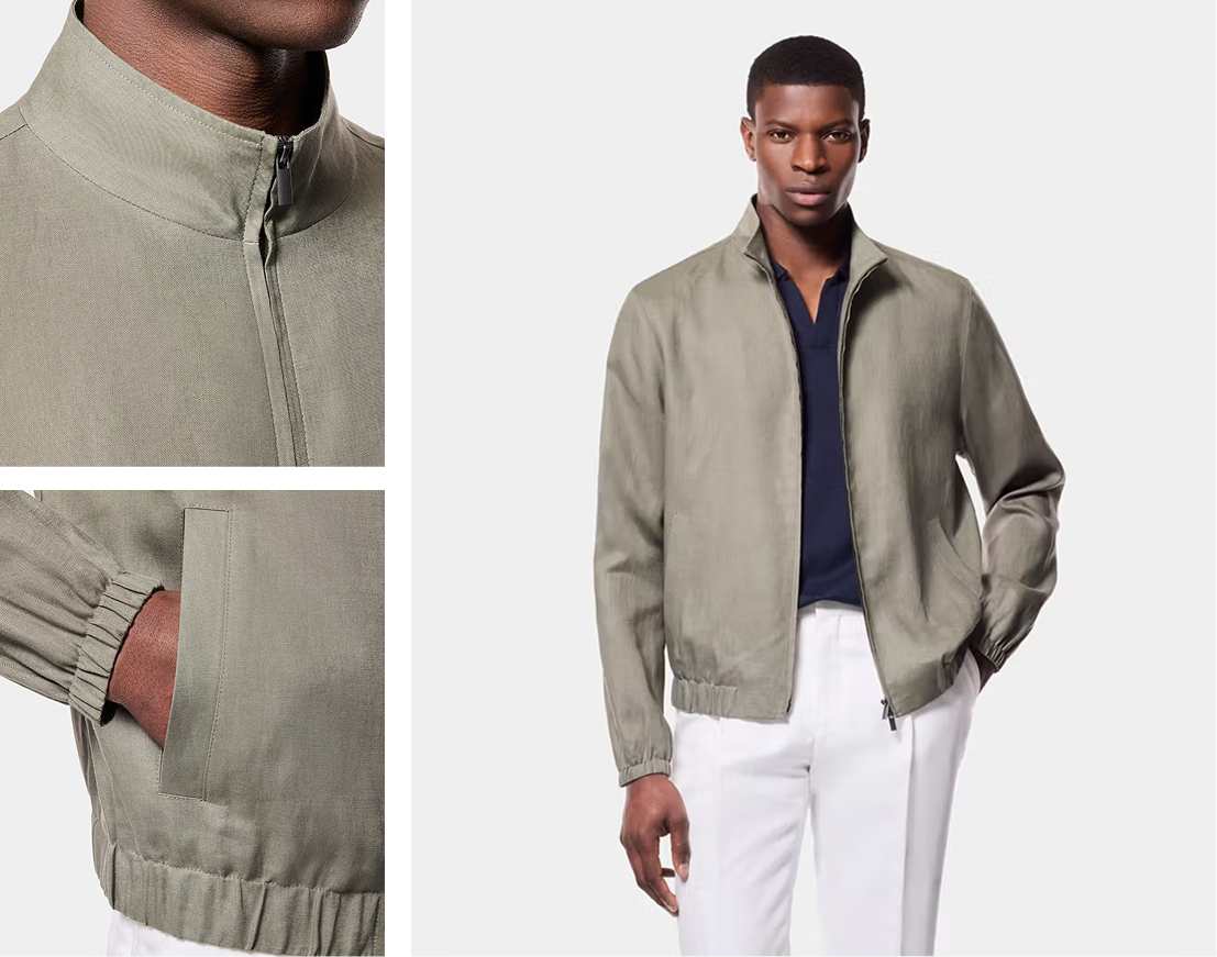 Olive Linen Bomber Jacket