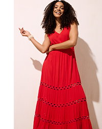 M&Co Red Sleeveless Tiered Maxi Dress