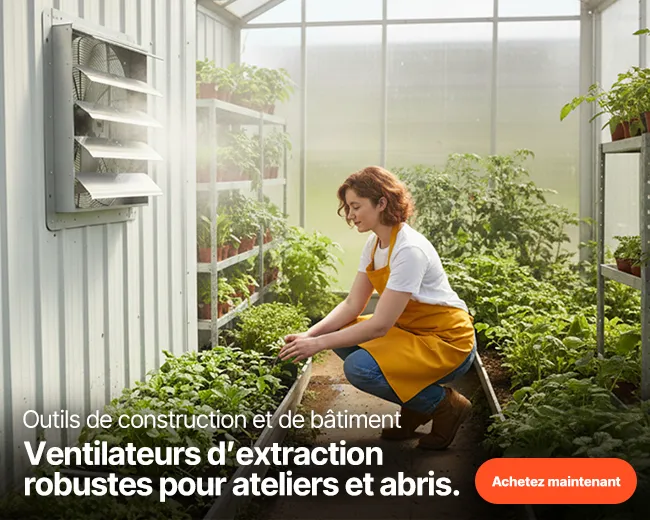 Ventilateurs d’extraction robustes pour ateliers et abris.