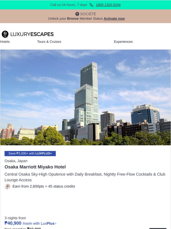 Central Osaka Sky-High Opulence w. Daily Breakfast & Club Lounge Access