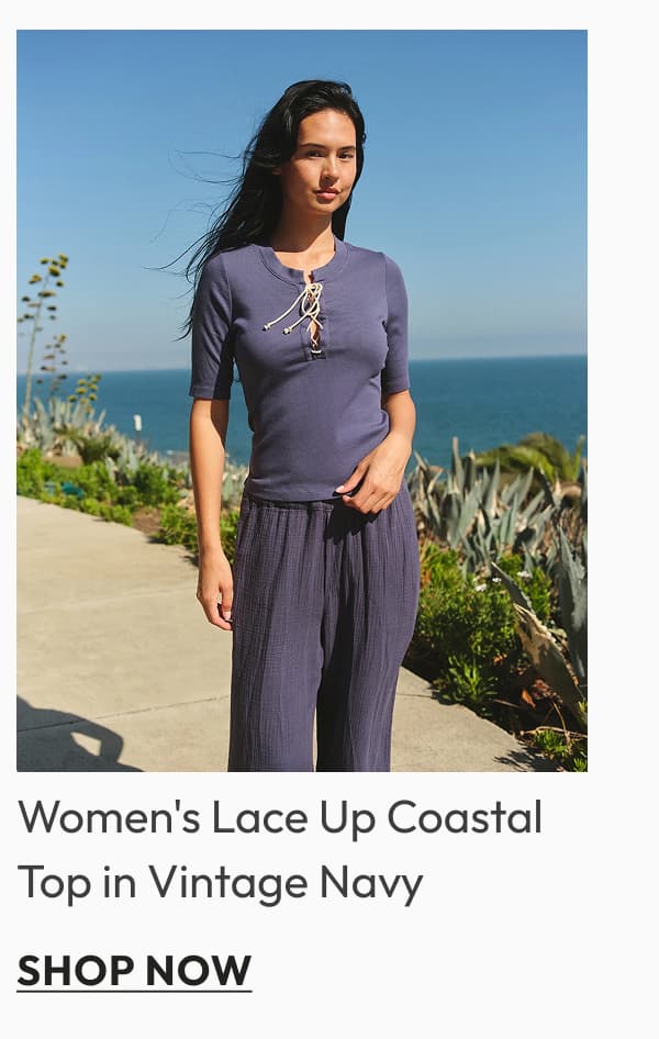 Women's Lace Up Coastal Top in Vintage Navy