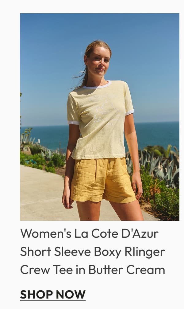 Women's La Cote D'Azur Short Sleeve Boxy RIinger Crew Tee in Butter Cream