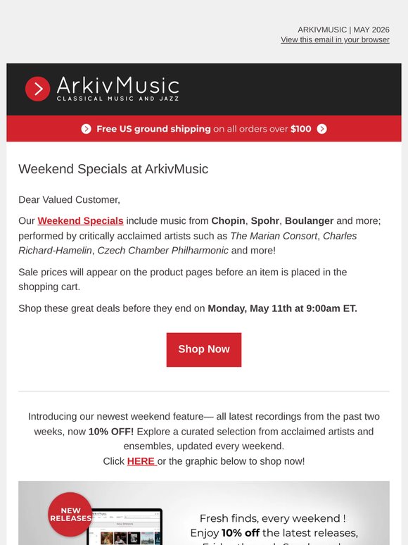 Weekend Specials at ArkivMusic