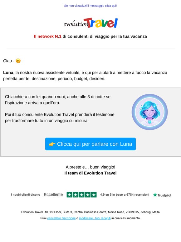 Chatta con Luna e inizia a costruire la tua prossima vacanza