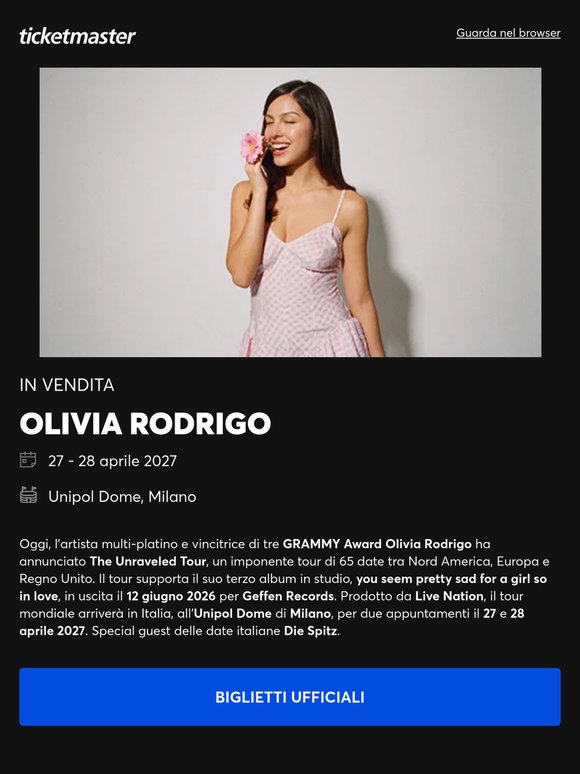 🆕 Olivia Rodrigo, aespa, Hot Wheels Stunt Show e tanti altri: ottieni prima di tutti i biglietti ufficiali 🎤