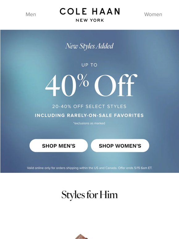 New styles just added—up to 40% off select styles