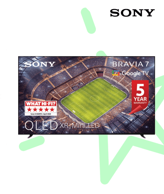 Sony BRAVIA TV with a football display on a white background with a green star