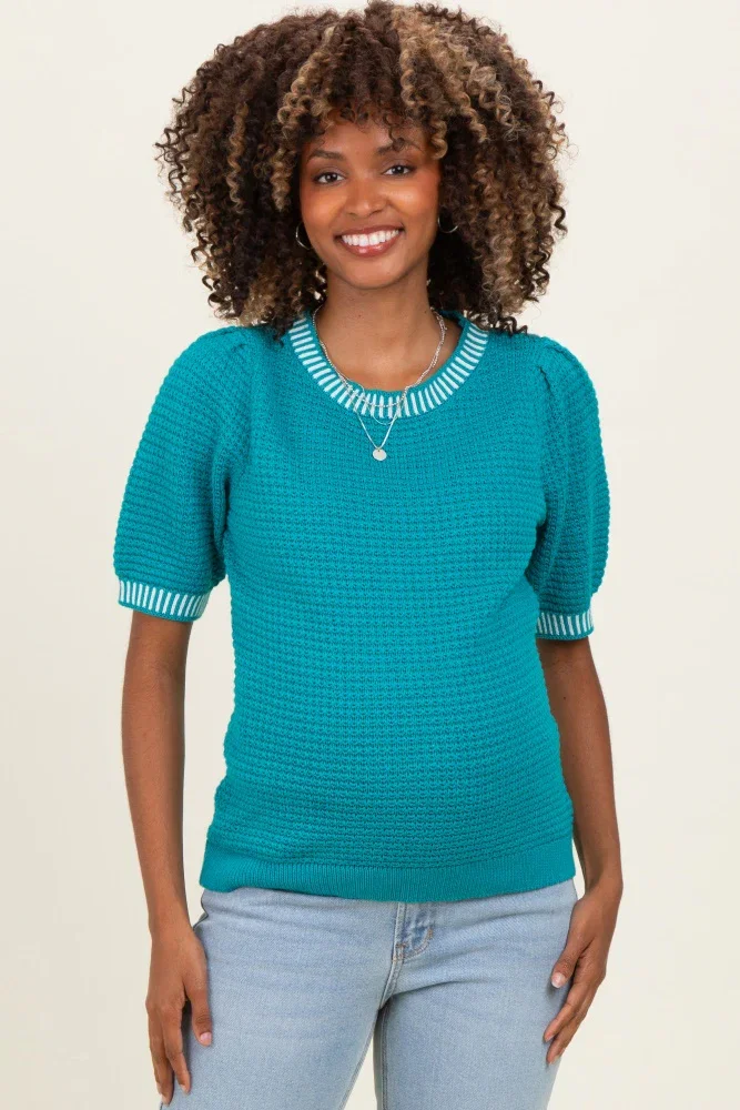 Image of Light Teal Waffle Knit Maternity Sweater Top